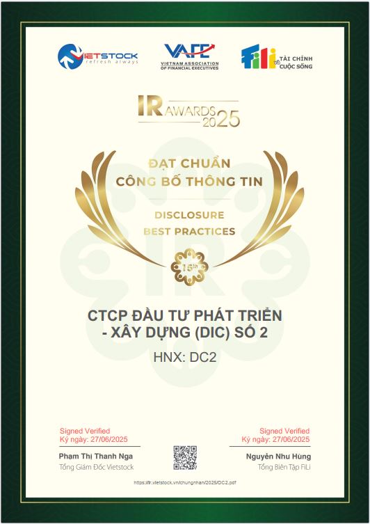 DIC No2 ĐƯỢC VINH DANH ĐẠT CHUẨN CÔNG BỐ THÔNG TIN TẠI IR AWARDS 2025